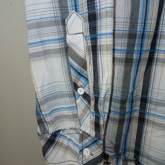 MENS HELIX AFFLICTION PLAID BUTTON DOWN, LONG SLEEVE, SIZE MEDIUM, ATHLETIC FIT - Picture 7 of 8
